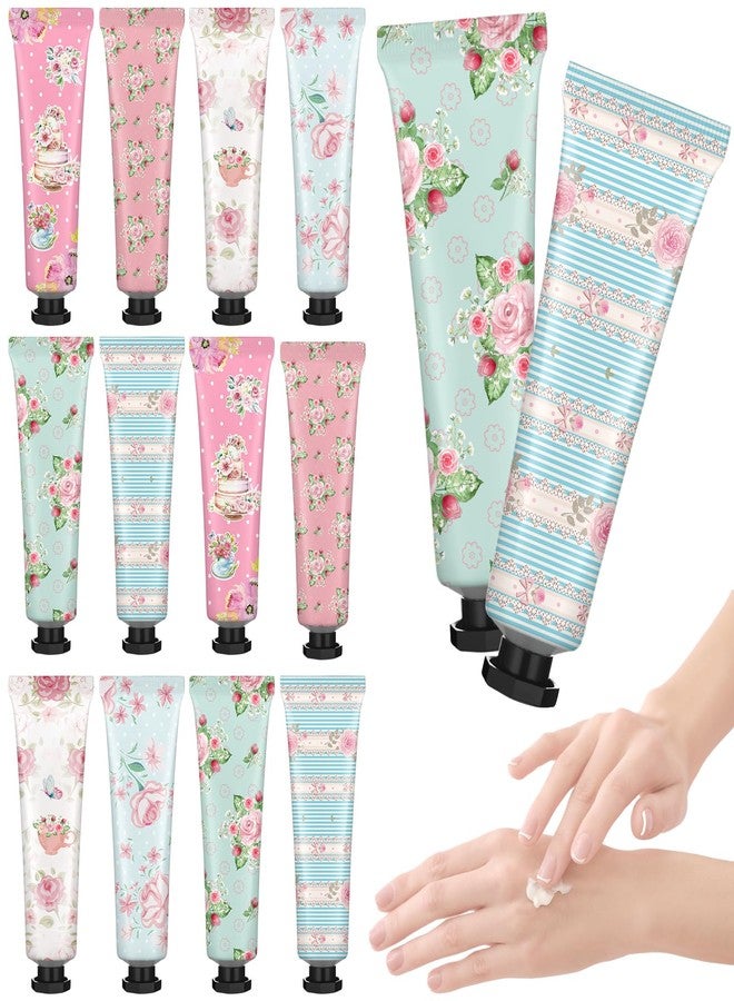 Swiffen 12 Pcs Tea Party Hand Cream Gift Set Floral Tea Party Favor Flower Moisturizing Hand Lotion Bulk Small Dry Cracked Care Cream Teapot Favor Boxes Treat Gift Goodie for Baby Shower, 30 ml - Image 1